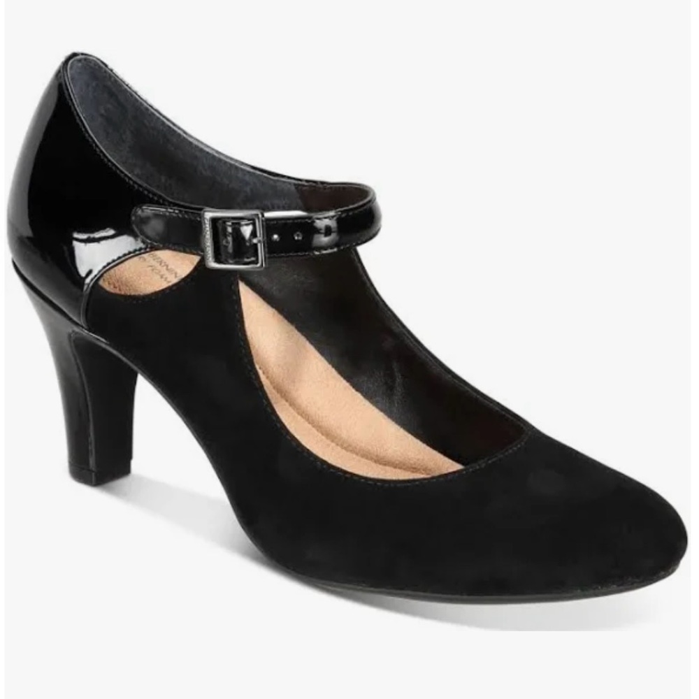 Velmah Black Mary Jane Heels with Cushioned Footbed